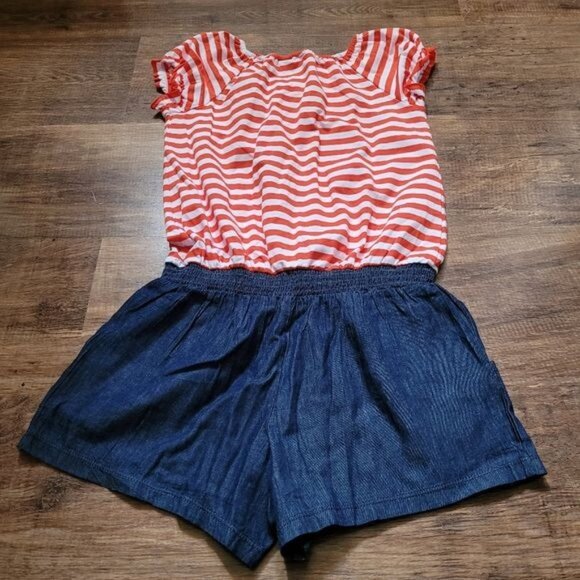 Girls Guess Romper Top Shorts Size Large 12 Denim Red White Stripes Naut… - Picture 7 of 7